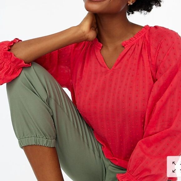 NWT J. Crew Red Top V Neck Cotton V Neck Long Sleeve Boho Lightweight - Picture 1 of 12